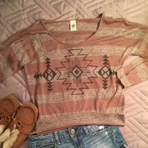 Brown long sleeve top with tribal design